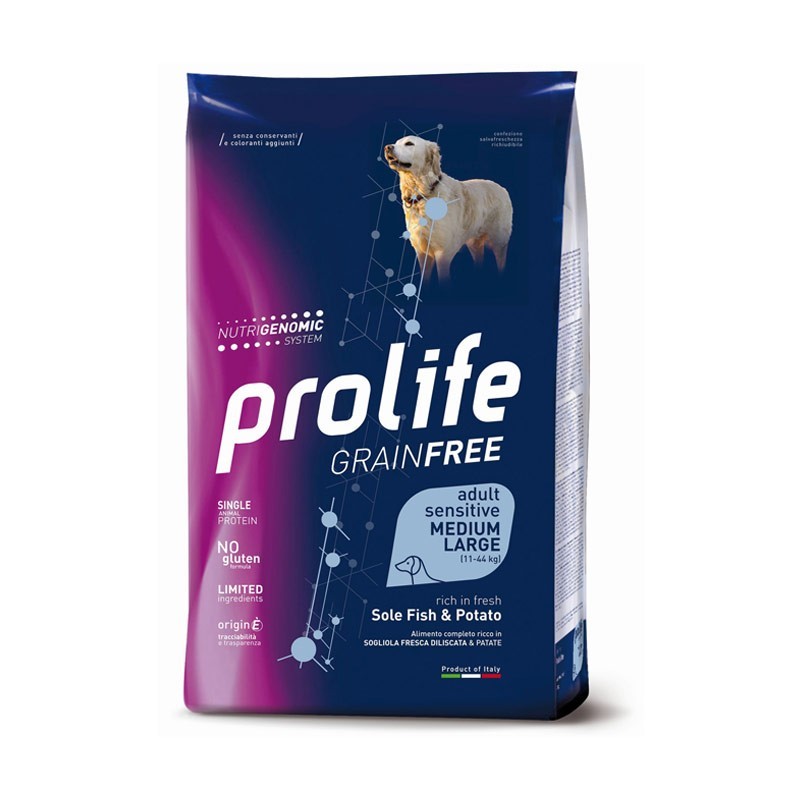 Image of Prolife Grain Free Adult Medium/Large Sensitive Sogliola e Patate per Cani