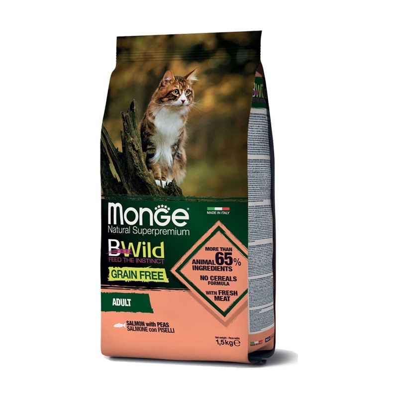 Image of Monge BWild Grain Free Salmone e Piselli Adult per Gatti