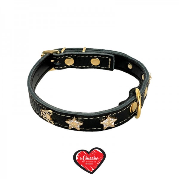 Rich Dog Collare in Pelle Nero Full Star