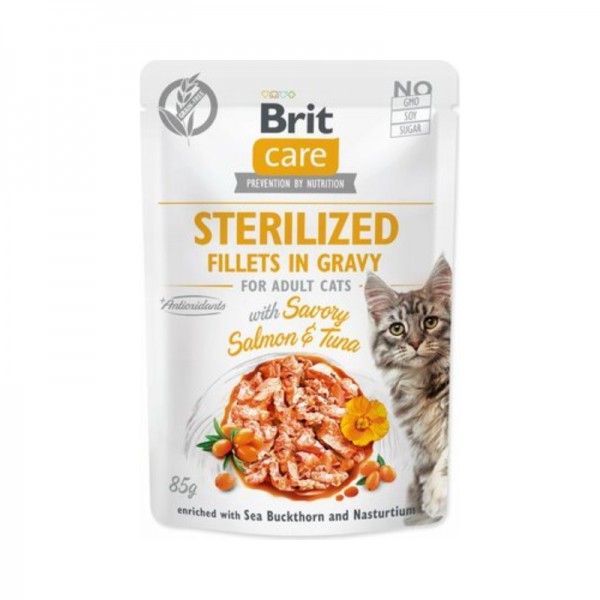 Brit Care Sterilized Filetti con Salmone e Tonno in Salsa per Gatti