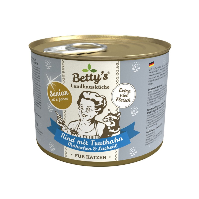 Betty's Country House Kitchen Manzo con Tacchino, Carote e Olio di Salmone Umido per Gatti