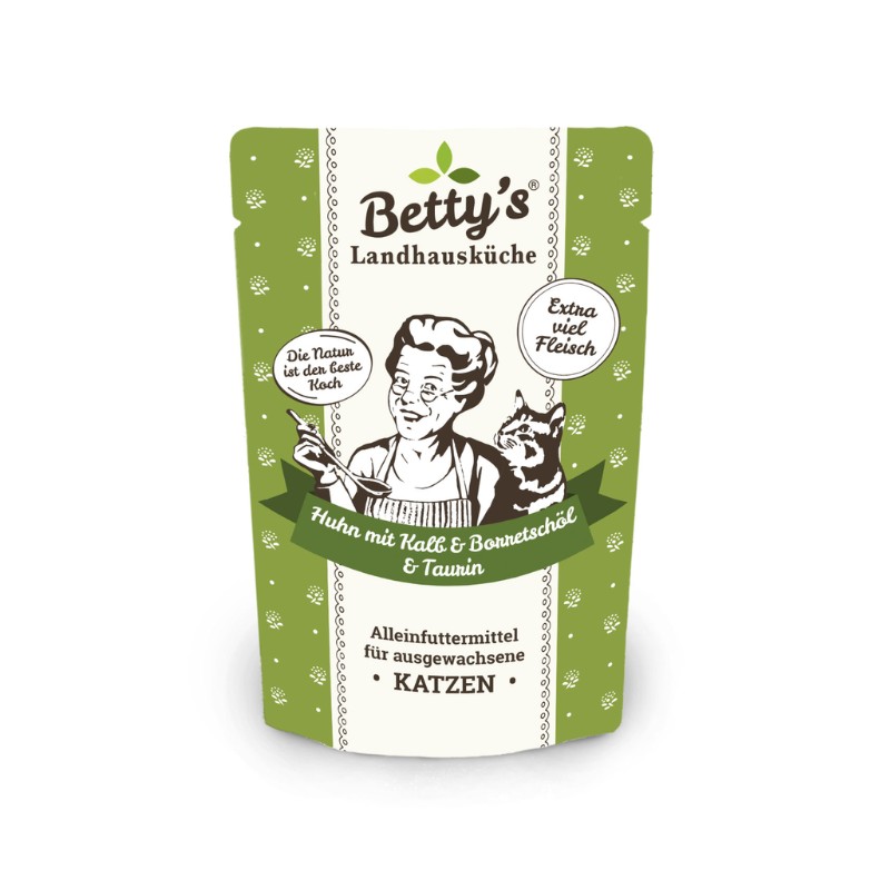 Betty's Landhausküche Pollo e Vitello con Olio di Borragine Umido per Gatti