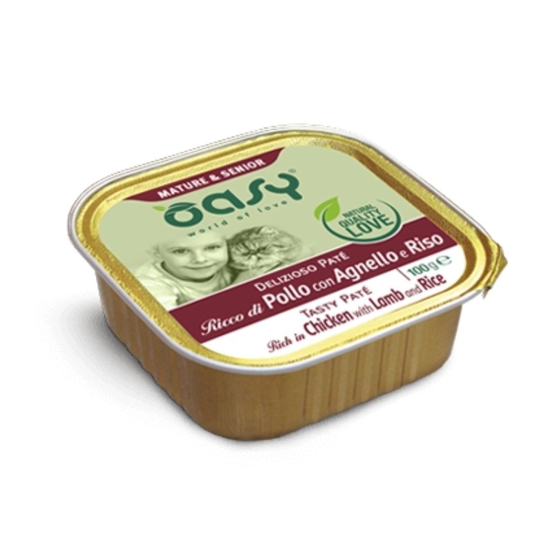 Oasy Mature & Senior Tasty Paté al Pollo con Agnello e Riso Umido per Gatti