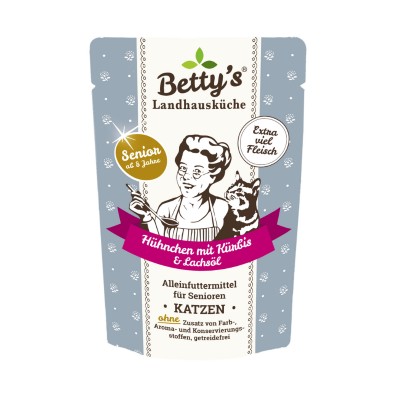 Betty's Landhausküche Senior Pollo e Zucca con Olio di Salmone Umido per Gatti