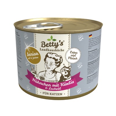 Betty's Landhausküche Senior Pollo e Zucca con Olio di Salmone Umido per Gatti